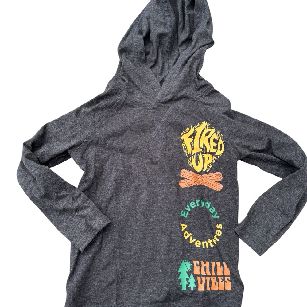 Old Navy Kids Graphic Hoodie - Charcoal with Multicolor Prints
